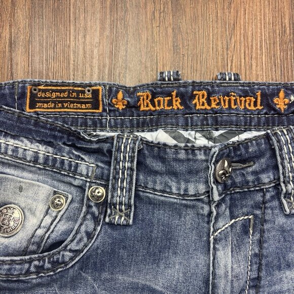 Rock Revival Zed Straight Jeans Distressed Faded Medium Wash Men’s Size 36 - Picture 5 of 13